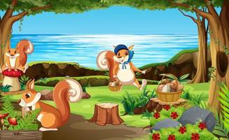 Scene with squirrels in the forest vector