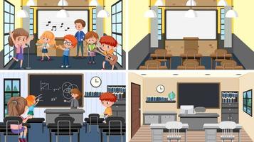 Set of student in the classroom scene vector