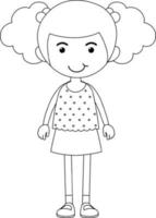 una niña de pie en blanco y negro personaje de garabato vector