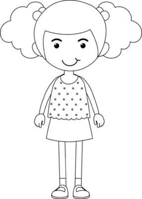 A girl standing black and white doodle character