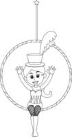Circus girl on the hoop black and white doodle character vector