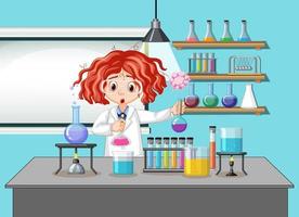 Scientist girl in laboratory room background vector