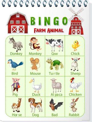 Bingo game with farm animals theme