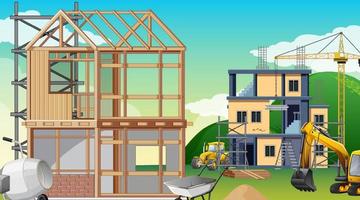 Building construction site scene vector