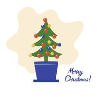 Decorated with colorful balls Christmas tree in a pot. vector