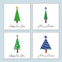 Set of greeting Christmas cards of stylized decorated Christmas trees. vector