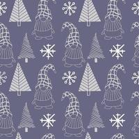 Seamless pattern with a cute hand drawn gnome and a Christmas tree. vector