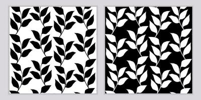 A set of seamless natural monochrome patterns. Black and white prints with branches and leaves vector