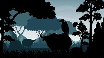 Silhouette shadow of forest scene vector