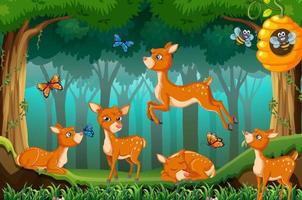 Forest scene with deers jumping vector