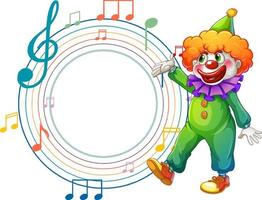 lindo payaso con plantilla de nota musical en blanco vector