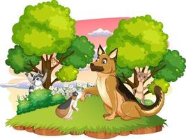 Isolated scene with different cute animals vector