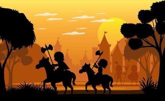 Silhouette scene with medieval vector