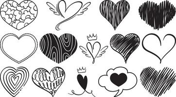 Black hand drawn hearts set vector