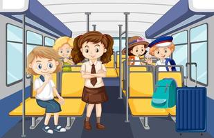 Scene with many people using public transportation vector