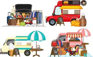 Flea market concept with set of different car boot sales vector