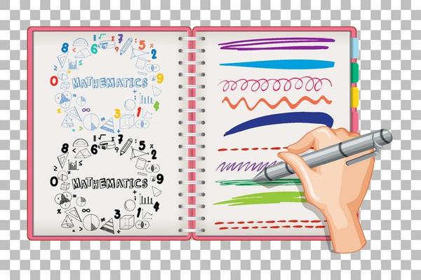 Hand writing math formula and doodle on notebook grid background