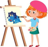 una niña pintando sobre lienzo vector