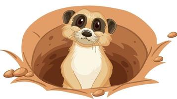 A meerkat in a hole in cartoon style