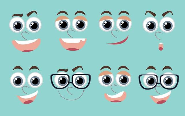 Expression and Emotion Faces on green Background