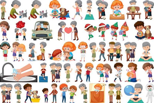 Set of different activities people in cartoon style