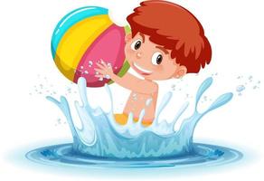 A water splash with fun boy on white background vector