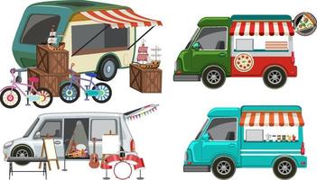 Flea market concept with set of different food trucks vector