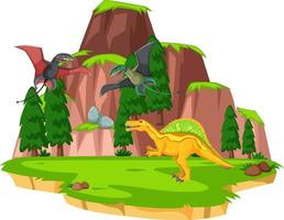 escena con pteranodon y spinosaurus vector