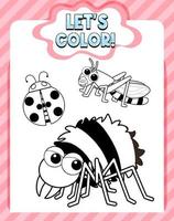Worksheets template with lets color text and insect outline vector