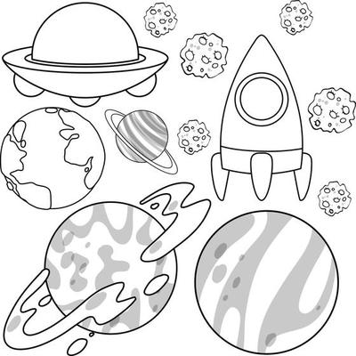 A set of doodle about planet on white background