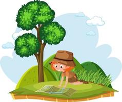 A girl reading a map in the garden vector