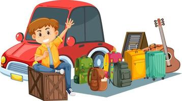 Man selling travel luggage and backpack vector