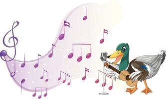 The duck play guitar, ukulele with music note vector