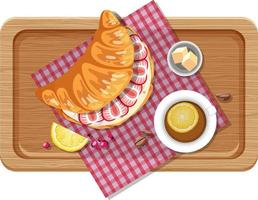 Top view of breakfast on a wooden tray vector