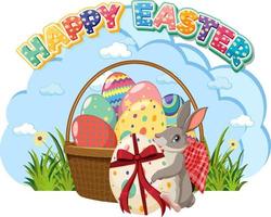 Happy Easter design with bunny and eggs vector