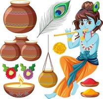 Set with indian god and offering, vector
