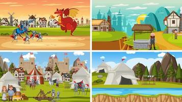 Set of different scene medieval vector