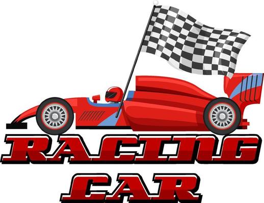 Racing car logo with racing car on white background