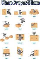 Preposition wordcard with raccoon and box vector