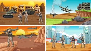 Set of different army war scenes vector