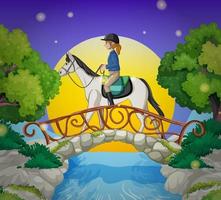 A scene of girl riding on a horse at night vector