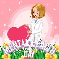 Mental health day with doctor holding heart vector