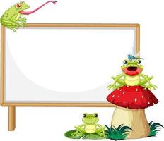 Blank wooden signboard with frog in cartoon style vector