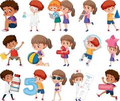 Set of children doing different activities on white background vector