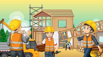 Building construction site with workers vector