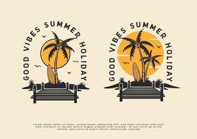 beautiful beach summer wave logo template for clothes print vector