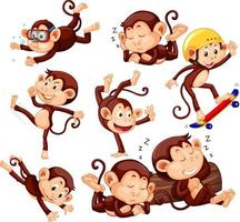 Set of different poses of monkeys cartoon characters vector