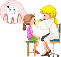 dentista mujer examinando los dientes del paciente sobre fondo blanco vector