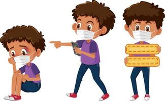 Collection of boy wearing mask cartoon characters vector
