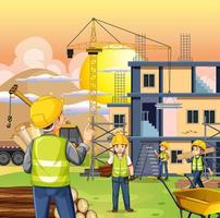 Building construction site with workers vector